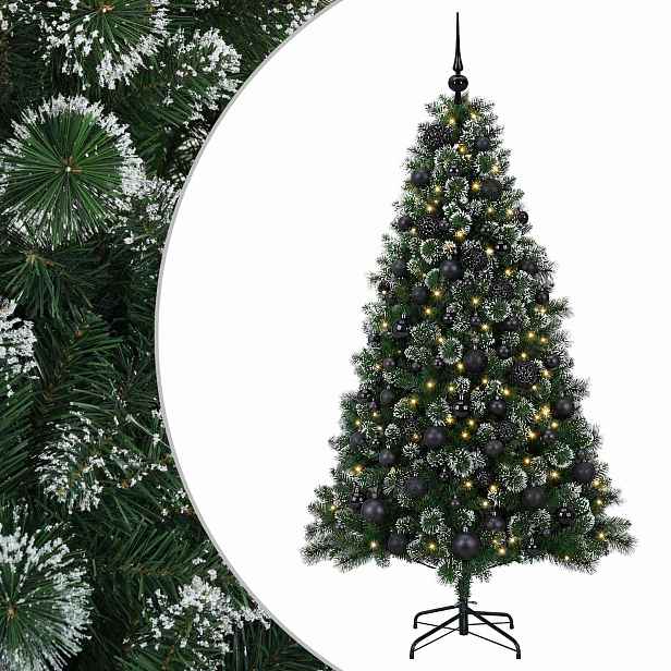 vidaXL Umělý vánoční stromek s baňkami 210 cm 300 LED Teplá bílá