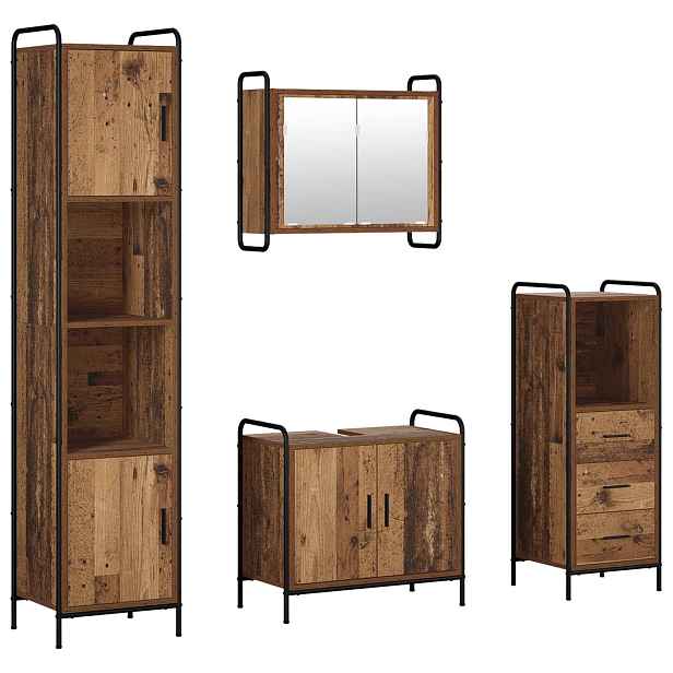 vidaXL Sada koupelnových skříněk 4 ks Staré dřevo 40 x 36 x 181 cm