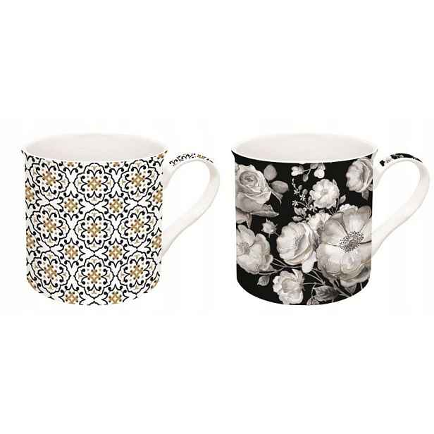 Porcelánové Hrníčky Trend & Colours Květy černo-šedé Hrnek x 2 ks