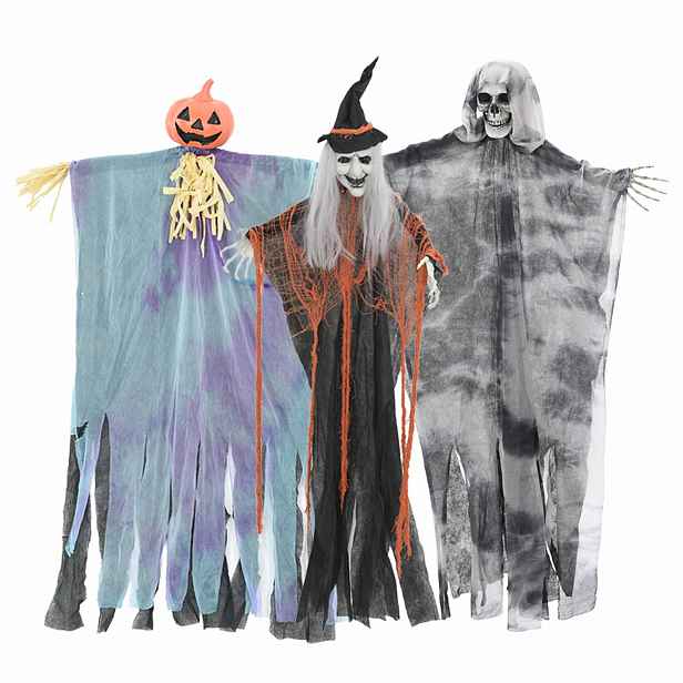 vidaXL Halloweenský visící duch 3 ks Vícebarevný 61 x 97 cm Polyester
