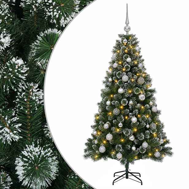 vidaXL Umělý vánoční stromeček s baňkami 150 cm 150 LED Teplá bílá