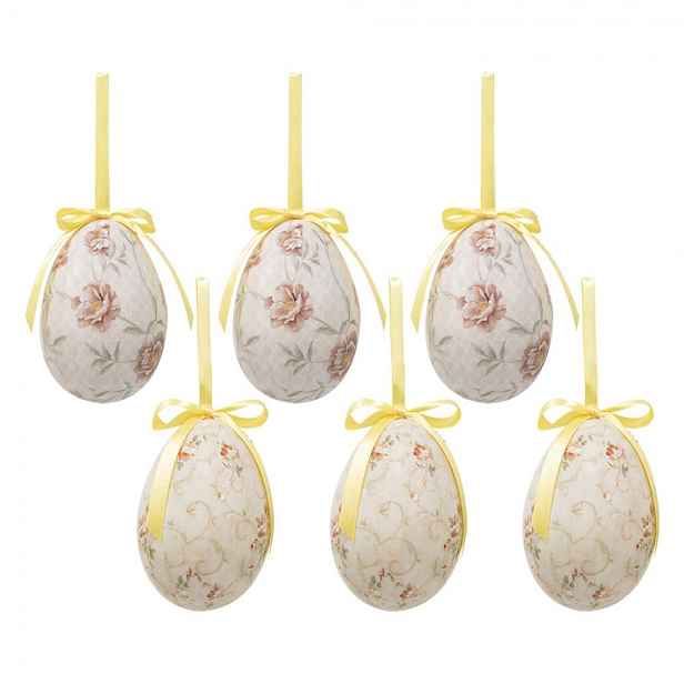 6ks dekorace béžové závěsné vajíčko s květy Spring Egg - Ø 7*10 cm Clayre & Eef