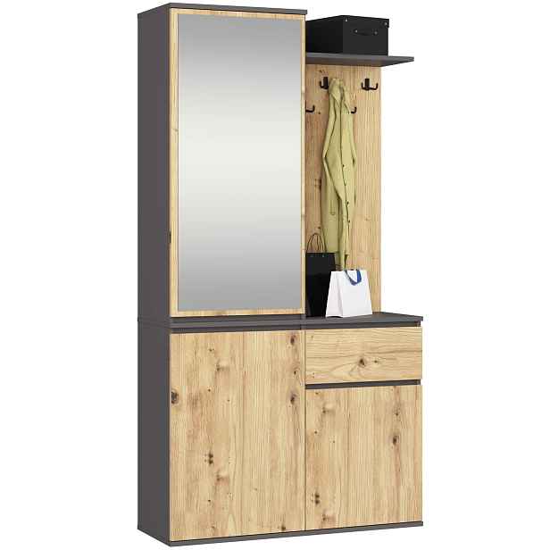 Ak furniture Předsíňová stěna Entro grafit/dub artisan