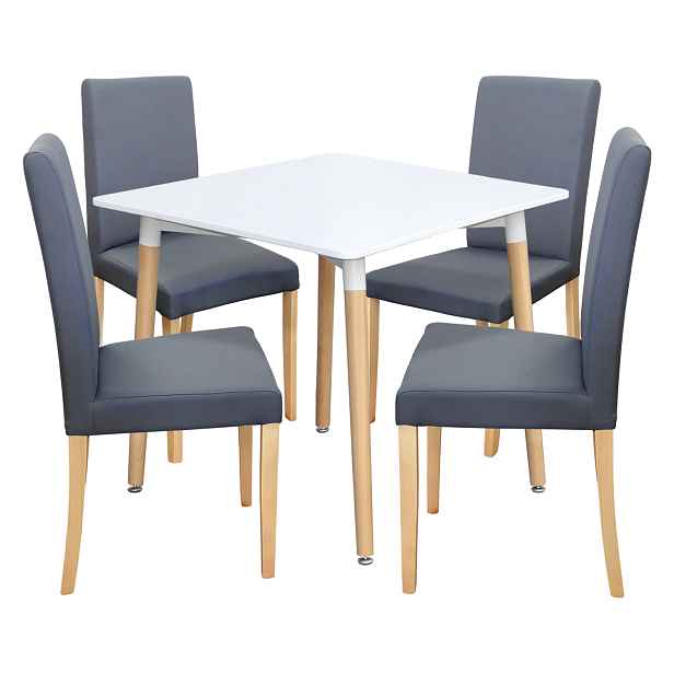 Jídelní stůl ONE 80x80 bílý + 4 židle PRIMA šedá/světlé nohy