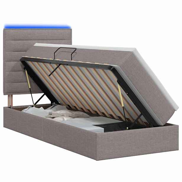 vidaXL LED postel s úložným prostorem a matrací Taupe 90 x 190 cm