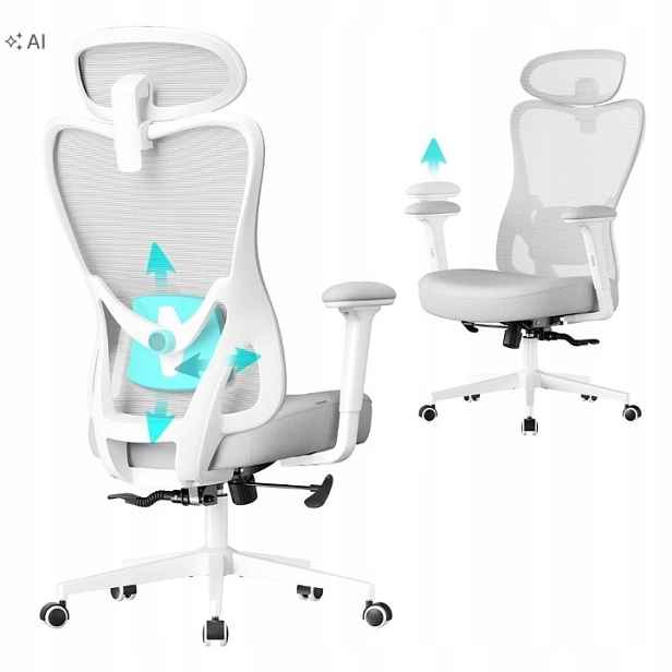 Kancelářská otočná ergonomická židle Songmics s nastavitelnou síťovinou, šedá