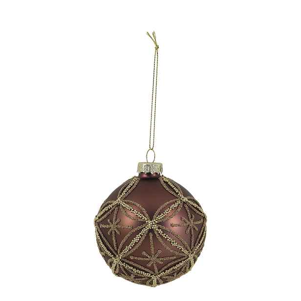 Mocca vánoční skleněná ozdoba koule se vzorem Chic Antique – Ø 8 cm Chic Antique
