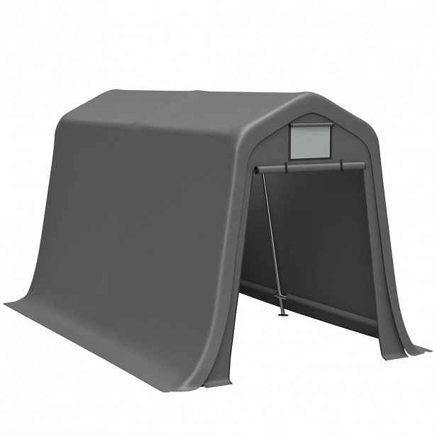 Modfu ZAHRADNÍ přístřešek z PE a oceli 366x213x225 cm tmavě šedý s rolovacími vraty a větráním