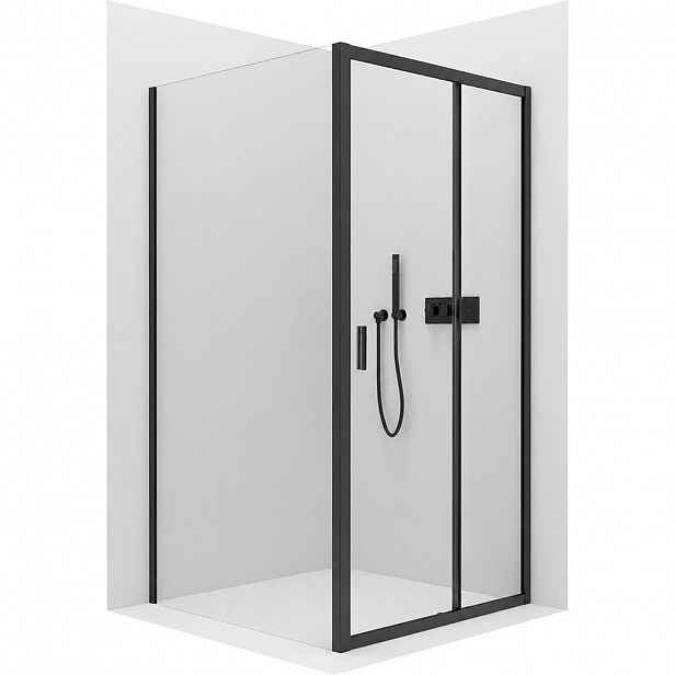 Sprchový kout Varone LINE L/P - 6 mm - černá matná, transparentní sklo - 90x100x195 cm - posuvný