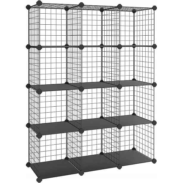 Zásuvný drátěný regál 93 x 31 x 123 cm, černý s gumovým kladivem
