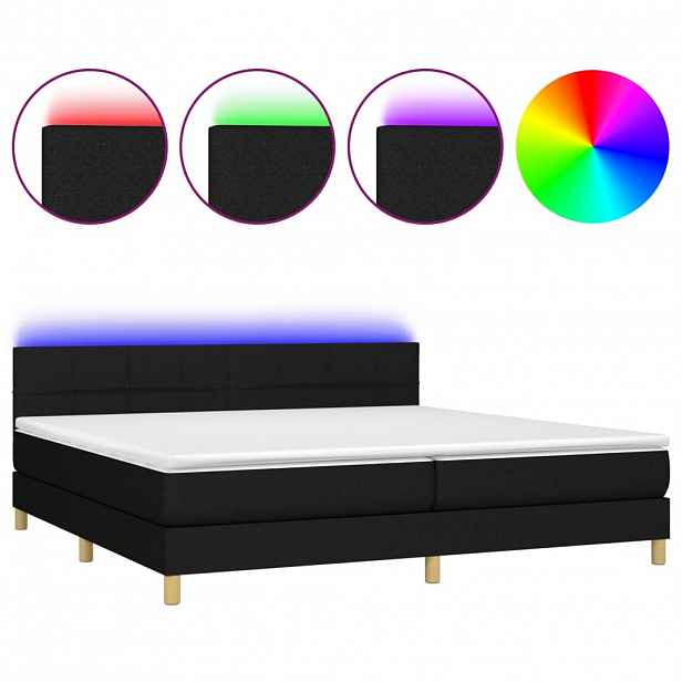 vidaXL Box spring postel s matrací a LED černá 200x200 cm textil