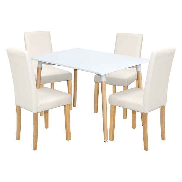 Jídelní stůl ONE 120x80 bílý + 4 židle PRIMA bílá/světlé nohy