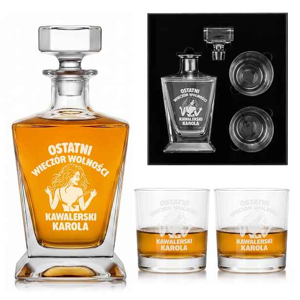 Karafa 850 ml 2 Sklenice Gravírování Dárek na rozlučku se svobodou ženicha