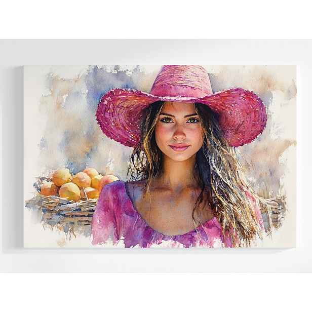 Obraz Na Plátně Canvas Žena V Růžovém Klobouku Akvarel Léto 80x60
