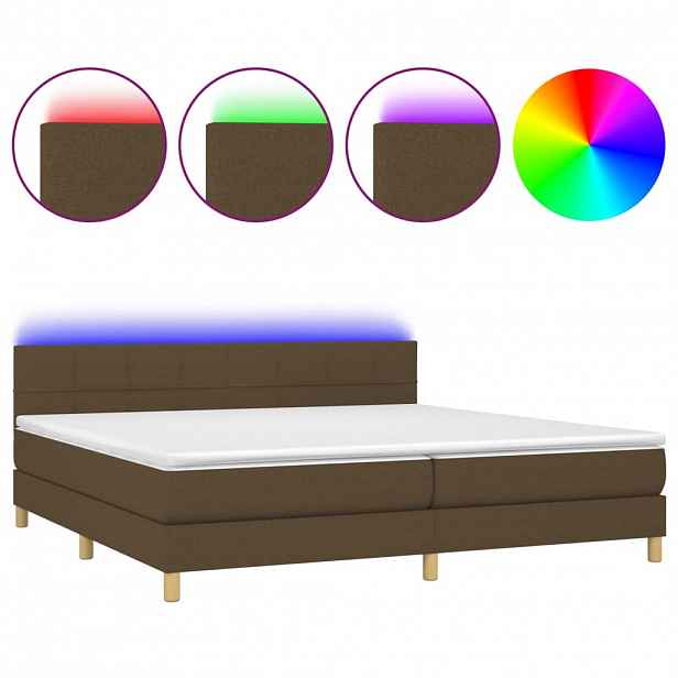 vidaXL Box spring postel s matrací a LED tmavě hnědá 200x200 cm textil