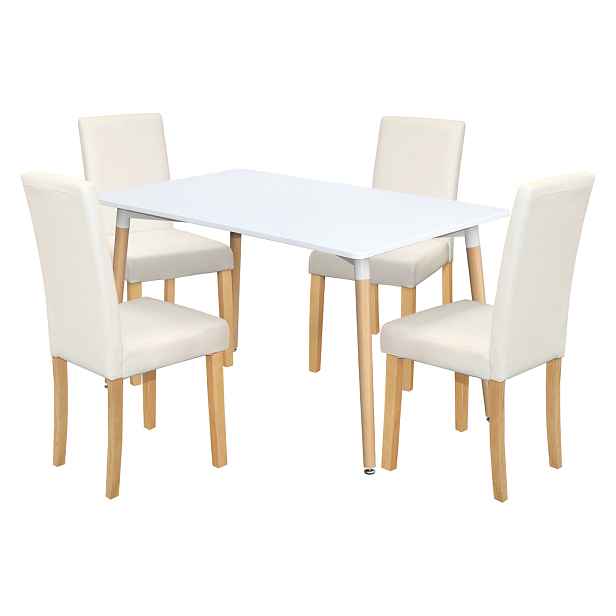 Jídelní stůl ONE 140x90 bílý + 4 židle PRIMA bílá/světlé nohy