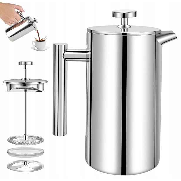 Kávovar Na Kávu French Press Dvojité Stěny 800 ML Nerezová Ocel