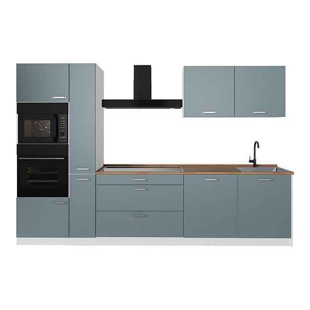 Vicco KUCHYŇSKÝ KOUT R-Line, Modrošedá/Bílá, 310 cm pracovná doska Dub Goldkraft