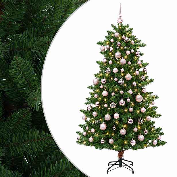 vidaXL Umělý vánoční stromek s baňkami 210 cm 300 LED Teplá bílá