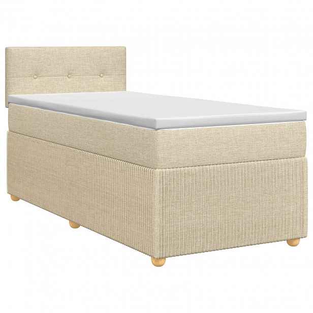 vidaXL Postel boxspring s matrací s čelo Krémová 90 x 190 cm Textil