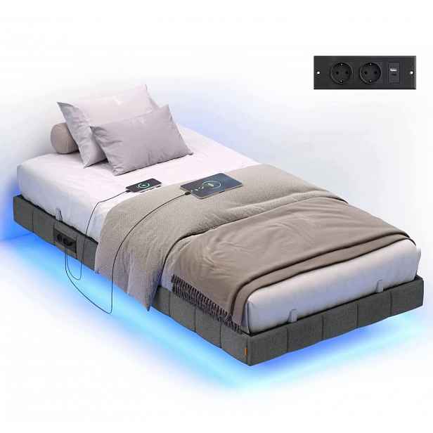 Rám postele „plovoucí“ 90x190 cm s Led osvětlením a zásuvkami Usb-a, C