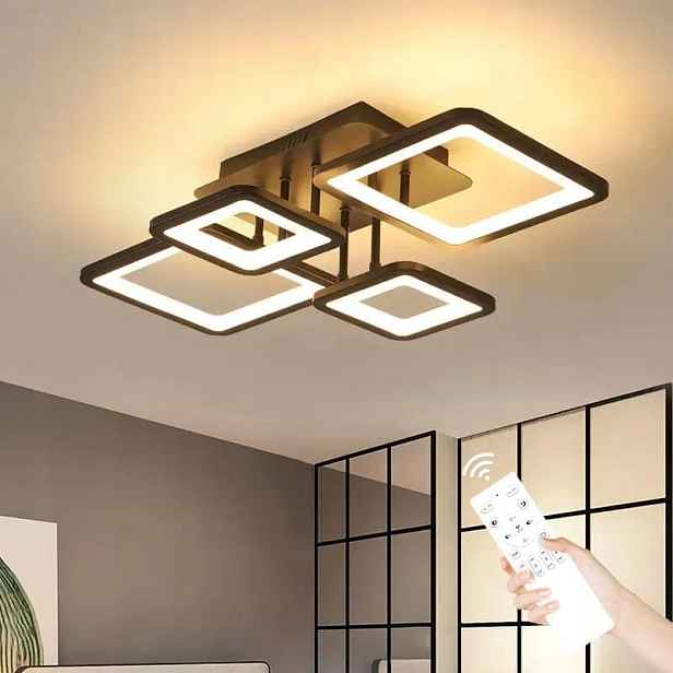 Stropní Led lampa Plafon Lustr s dálkovým ovládáním 54W Černá čtvercová Moderní