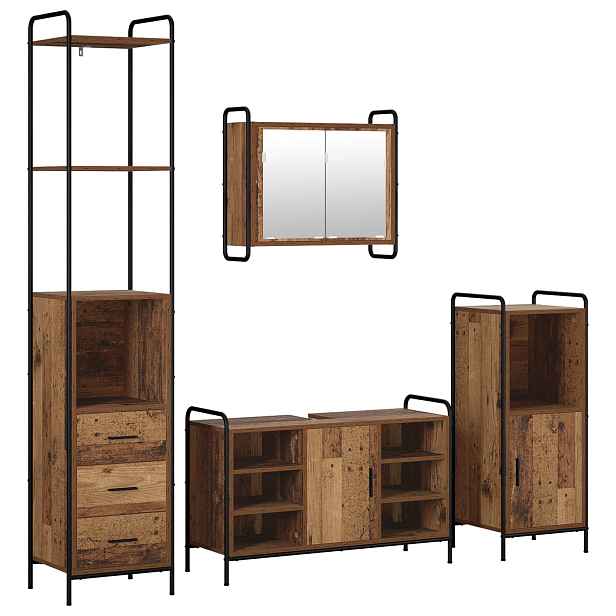 vidaXL Sada koupelnových skříněk 4 ks Staré dřevo 40 x 36 x 200,5 cm