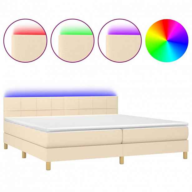 vidaXL Box spring postel s matrací a LED krémová 200x200 cm textil