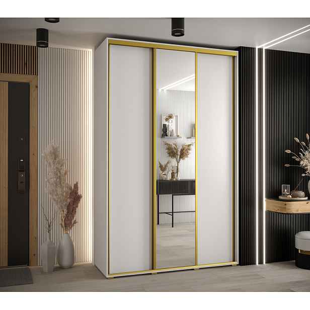 Šatní skříň YVONA 3 - 150/45 cm, bílá / zlatá