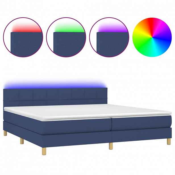 vidaXL Box spring postel s matrací a LED modrá 200x200 cm textil