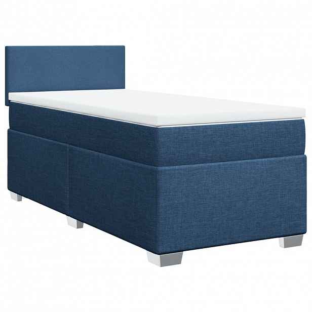 vidaXL Box spring postel s matrací modrá 100 x 200 cm textil