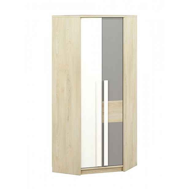 Rohová skříň INNES - šířka 82 cm, buk fjord / bílá / šedá platina