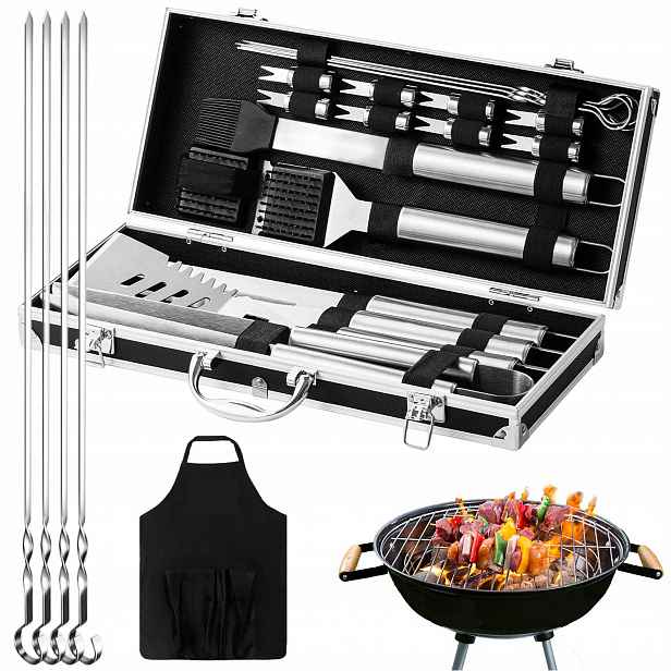 Sada Grilovacích Příborů Bbq Příslušenství Nerezová Ocel 21 Ks Přenosná
