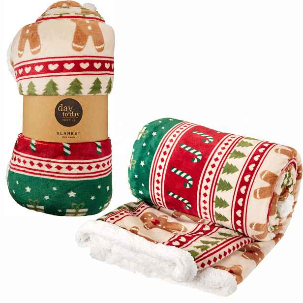 Vánoční deka 150x200 cm, měkká, teplá, 100% polyester, vzor perníky na vánoční stromek