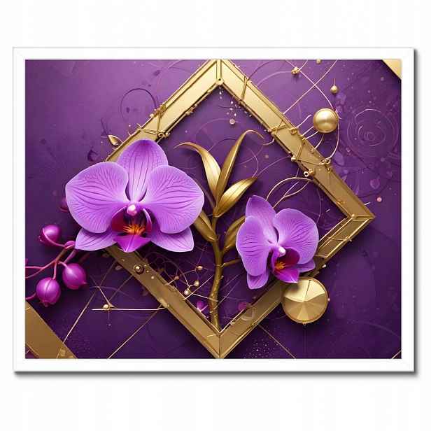 Plakáty v rámu 50x40 Fialové orchideje a zlato
