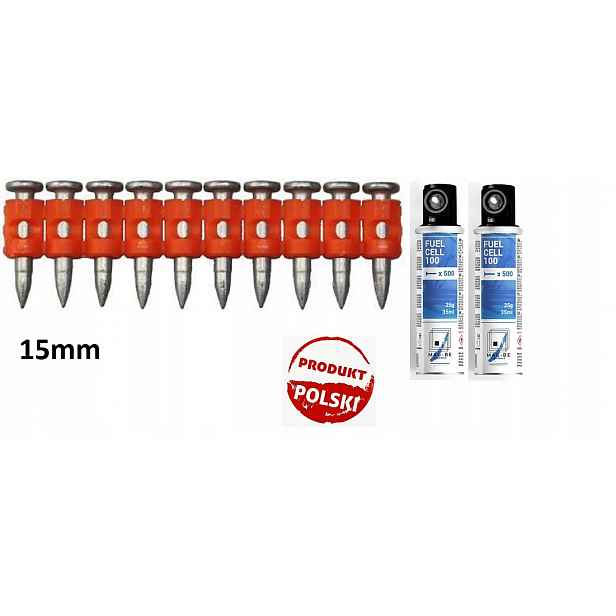 Hřebíky 15 mm pro betonu/ocel+2 plyny pro Rawl SC40II