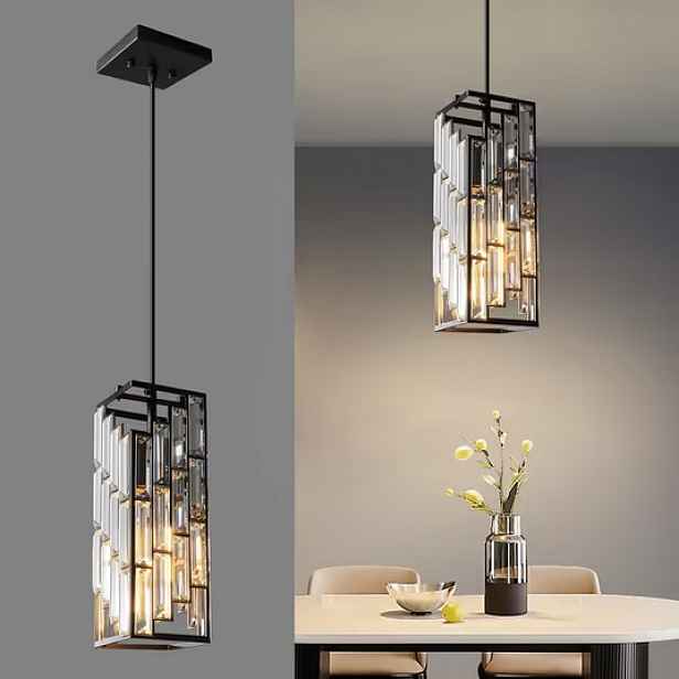 Stylová závěsná lampa Křišťálová Černá E26 28 cm Glamour Obývací pokoj Kuchyně