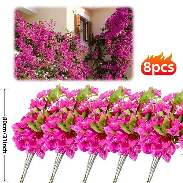 TEMU 8 ks Látkové Bougainvillele Umělé Květiny Stémy - Dlouhé Stémy Umělé Květiny, Simulovaná Falešná Bougainvillele Hroznová Lípa, Ideální pro