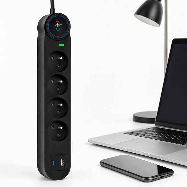 Zásuvková lišta svislá 6 zásuvek Usb-a Usb-c vypínač 3 m