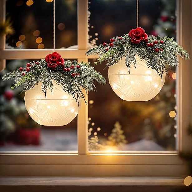 2x Led Závěsná Světelná Koule Magická Vánoční Dekorace Na Baterie