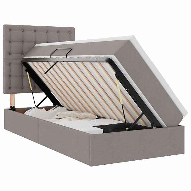 vidaXL LED postel s úložným prostorem a matrací Taupe 90 x 190 cm