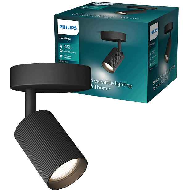 Nástěnné svítidlo rýhované GU10 Led, pohyblivé, černé Wyatt Philips