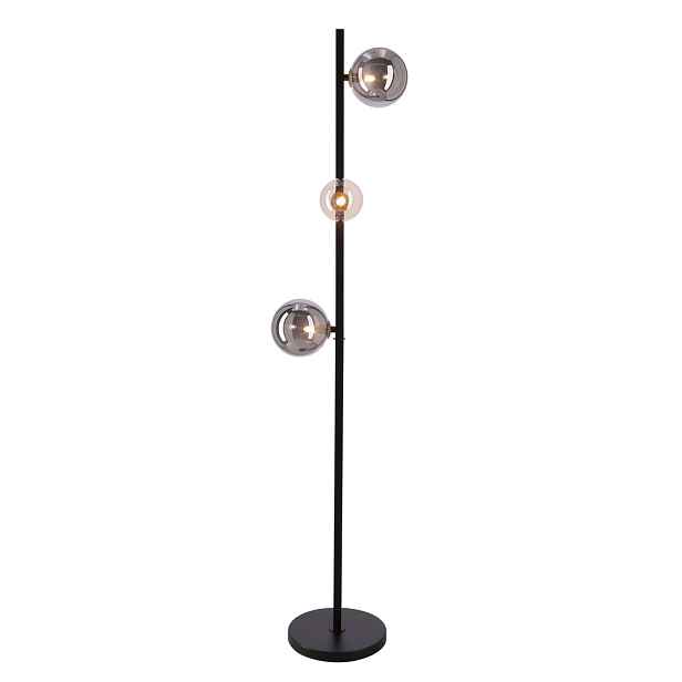 Stojací lampa Kama 3x28W G9 černá a zlatá, grafitové a jantarové stínidlo, elegantní stojací lampa, moderní design do obývacího pokoje