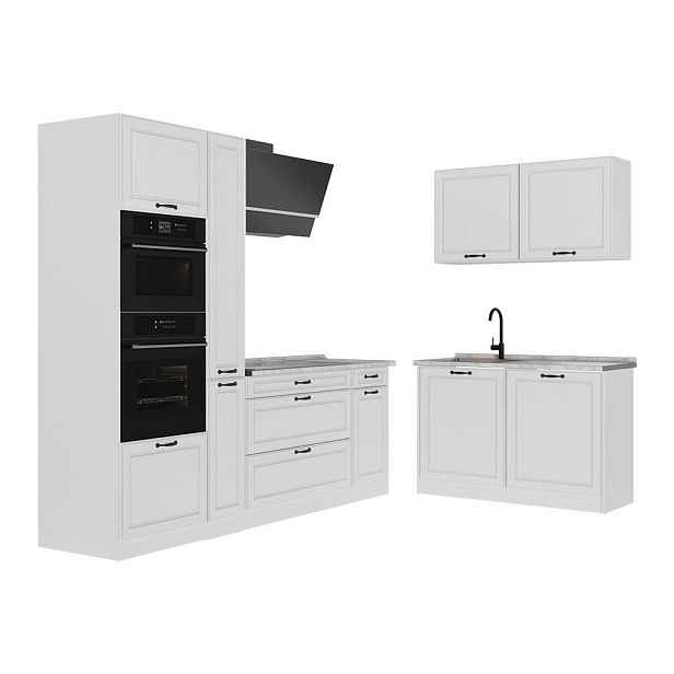 Vicco ROHOVÁ KUCHYŇ R-Line, Bílý venkovský dům/Bílá, 230 x 120 cm pracovná doska Mramor