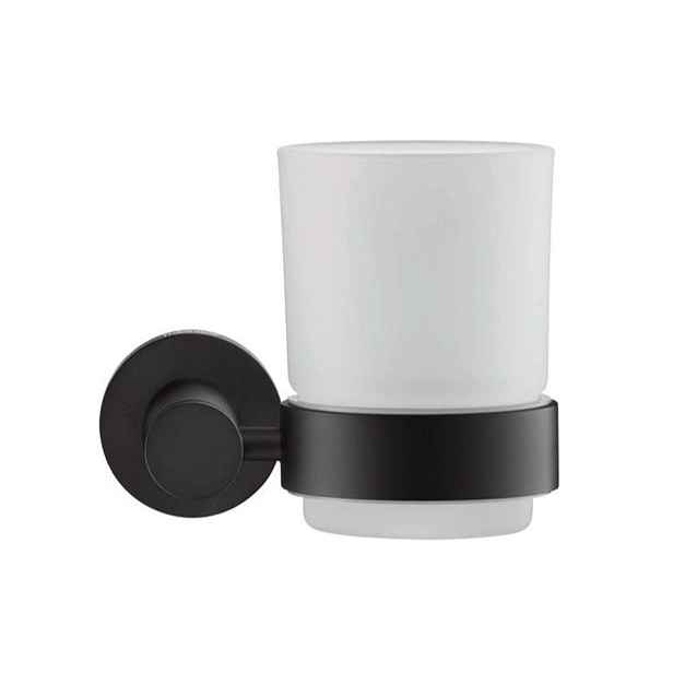Duravit D-Code - Pohárek na kartáčky a pastu s držákem, pravý, mléčné sklo/matná černá 0099204600