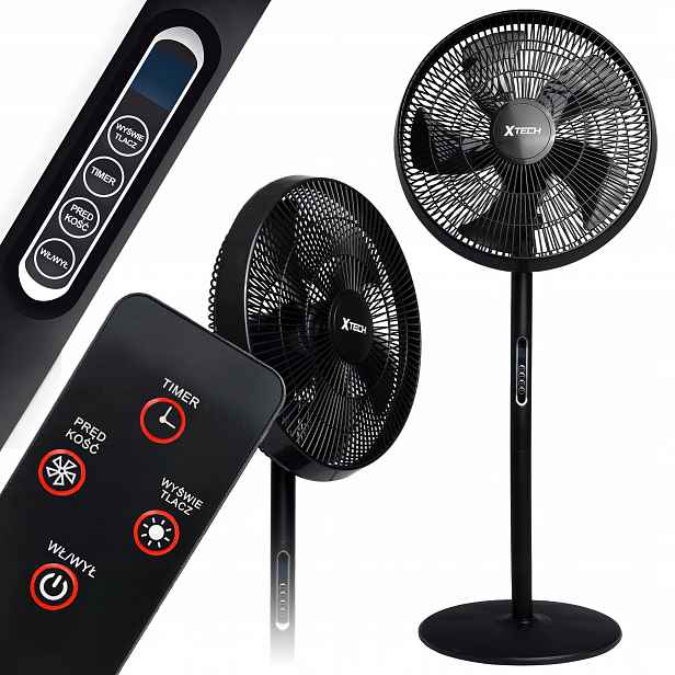Stojanový ventilátor Tichý Silný 5 lopatek Černý Podlahový větráček Dům Kancelář