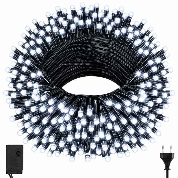 Vánoční osvětlení na stromeček 1000 led programátor 8 režimů bílá studená barva 100 m