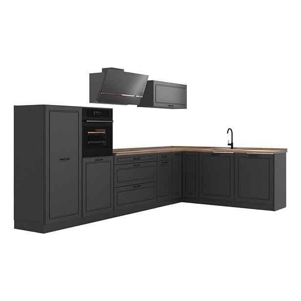 Vicco ROHOVÁ KUCHYŇ R-Line, Antracitový venkovský dům/Antracit, 347 x cm pracovná doska Dub Goldkraft
