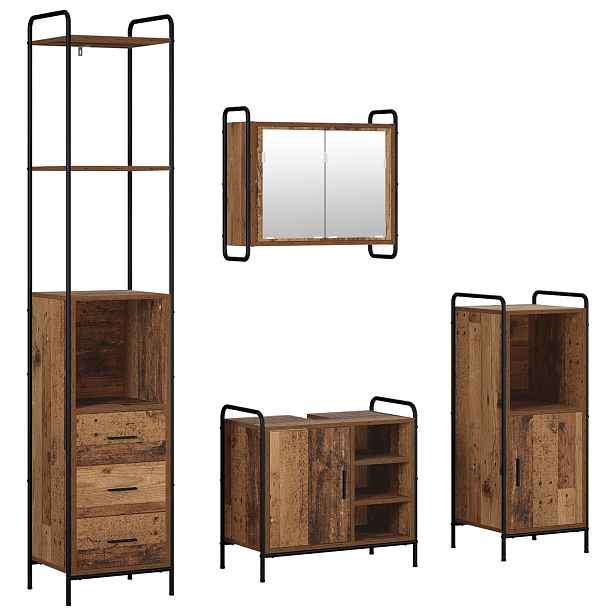 vidaXL Sada koupelnových skříněk 4 ks Staré dřevo 40 x 36 x 200,5 cm