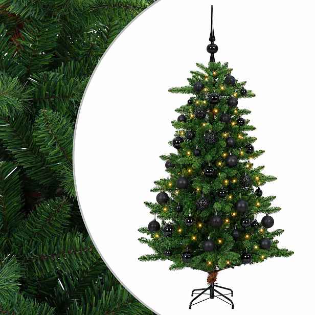 vidaXL Umělý vánoční stromek s baňkami 150 cm 150 LED Teplá bílá